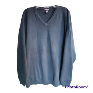 Gant Men's V Neck Pullover 100% Cotton  Blue Size XXL